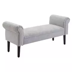 HOMCOM Bed End Bench, Window Seat, Linen Chaise Lounge Sofa with Arm and Wooden Legs for Bedroom, Living Room, Grey - 1