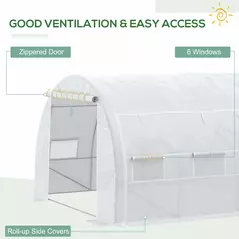 Outsunny 3 x 3 x 2 m Polytunnel Greenhouse with Roll-up Side Walls, Walk-in Grow House Tent with Steel Frame, Reinforced Cover, Zipped Door and 6 Mesh Windows for Garden, White - 5