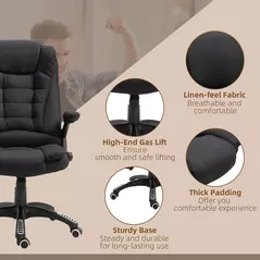 Vinsetto Massage Recliner Chair Heated Office Chair with Six Massage Points Linen-Feel Fabric 360° Swivel Wheels Black - 9