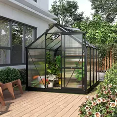 Outsunny 6 x 8ft Polycarbonate Greenhouse, Large Walk-In Green House with Slide Door and Window, Garden Plants Grow House with Aluminium Frame and Foundation, Grey - 2