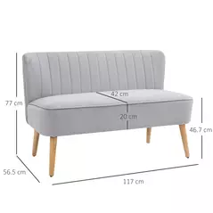 HOMCOM Modern Velvet Double Seat Sofa w/ Wood Frame Foam Padding Soft Comfortable Compact Couch Light Grey - 3