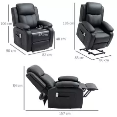 HOMCOM Riser and Recliner Chair with Massage, Power Lift Recliner Chair for Elderly with Remote Control, Extended Footrest, Dual Side Pockets, Overstuffed Electric Reclining Armchair, Black - 3