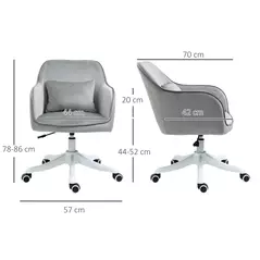 Vinsetto Velvet Office Chair, Desk Chair, Makeup Vanity Chair with Massage Lumbar Pillow and Rolling Wheels for Bedroom and Home, Grey - 3