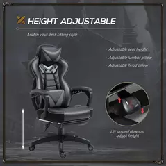 Vinsetto Computer Gaming Chair, Racing Desk Chair with Lumbar Support and Footrest, PU Leather Gamer Chair with Headrest and Swivel Wheels for Home, Grey - 4