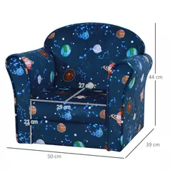 HOMCOM Kids Planet-Themed Armchair, with Non-Slip Feet, Wooden Frame - Blue - 3
