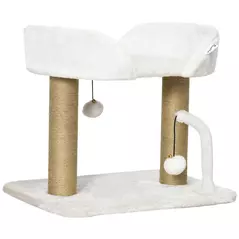 PawHut 42cm Indoor Cat Tree, with Toy Balls, Jute Scratching Post - White - 1