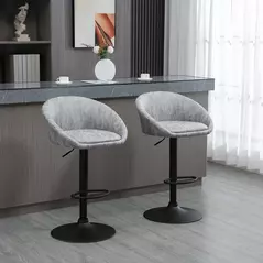HOMCOM Modern Bar Stools Set of 2, Height Adjustable Swivel Barstools, PU Leather Upholstered Bar Chair with Backrest, Armrests and Footrest for Breakfast Bar, Counter, Kitchen, Light Grey - 1