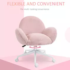 HOMCOM Makeup Vanity Chair, Cute Fluffy Desk Chair with Rolling Wheels for Bedroom Living Room, Pink - 5