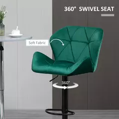 HOMCOM Bar Stools Set Of 2, Velvet-Touch Barstools with Metal Frame Footrest and Adjustable Height, Green - 7