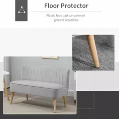 HOMCOM Modern Velvet Double Seat Sofa w/ Wood Frame Foam Padding Soft Comfortable Compact Couch Light Grey - 4