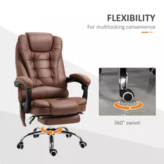 Vinsetto Heated 6 Points Vibration Massage Executive Office Chair Adjustable Swivel Ergonomic High Back Desk Chair Recliner with Footrest Brown - 7