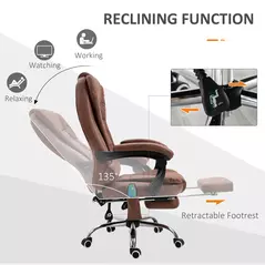 Vinsetto Heated 6 Points Vibration Massage Executive Office Chair Adjustable Swivel Ergonomic High Back Desk Chair Recliner with Footrest Brown - 5