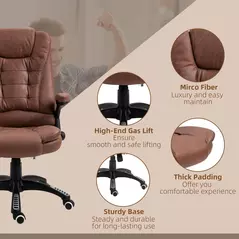 Vinsetto Massage Recliner Chair Heated Office Chair with Six Massage Points Microfiber Cloth 360° Swivel Wheels Brown - 9