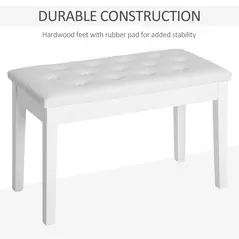 HOMCOM PU Leather Upholstered Piano Stool Makeup Stool Bench Dressing Table Seat with Storage 76x36x50cm, White - 6