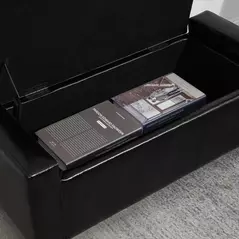 HOMCOM PU Leather Storage Ottoman Bench Storage Chest Tufted Ottoman Cube w/ Flipping Top 92L x 40W x 40H cm Black - 8