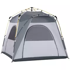 Outsunny 4 Person Automatic Camping Tent, Outdoor Pop Up Tent, Portable Backpacking Dome Shelter, Light Grey - 1