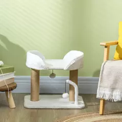 PawHut 42cm Indoor Cat Tree, with Toy Balls, Jute Scratching Post - White - 7