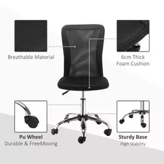 Vinsetto Office Chair, Armless Desk Chair, Adjustable Computer Swivel Chair with Rolling Wheels and Mesh Back for Home Work Study, Black - 4