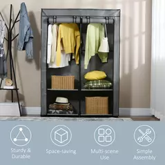 HOMCOM Steel Frame Fabric Wardrobe, with Rail and Shelves - Light Grey - 6