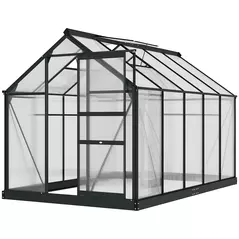 Outsunny 6 x 10ft Polycarbonate Greenhouse, Large Walk-In Green House with Slide Door and Window, Garden Plants Grow House with Aluminium Frame and Foundation, Grey - 8