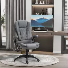Vinsetto Massage Recliner Chair Heated Office Chair with Six Massage Points Linen-Feel Fabric 360° Swivel Wheels Grey - 2