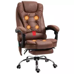 Vinsetto Heated 6 Points Vibration Massage Executive Office Chair Adjustable Swivel Ergonomic High Back Desk Chair Recliner with Footrest Brown - 1