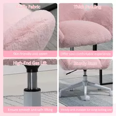 HOMCOM Makeup Vanity Chair, Cute Fluffy Desk Chair with Rolling Wheels for Bedroom Living Room, Pink - 6