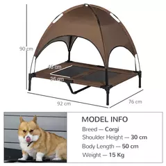 PawHut Raised Dog Bed Waterproof Elevated Pet Cot with Breathable Mesh UV Protection Canopy Brown, for Large Dogs, 92 x 76 x 90cm - 3