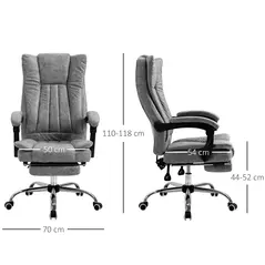 Vinsetto Home Office Chair Microfibre Desk Chair with Reclining Function Armrests Swivel Wheels Footrest Grey - 3