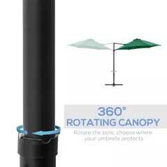 Outsunny 2.5M Garden Cantilever Parasol, Offset Roma Patio Umbrella Hanging Sun Shade Canopy Shelter with 360° Rotation and Cross Base, Green - 5