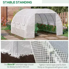 Outsunny 3 x 3 x 2 m Polytunnel Greenhouse with Roll-up Side Walls, Walk-in Grow House Tent with Steel Frame, Reinforced Cover, Zipped Door and 6 Mesh Windows for Garden, White - 6