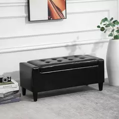 HOMCOM PU Leather Storage Ottoman Bench Storage Chest Tufted Ottoman Cube w/ Flipping Top 92L x 40W x 40H cm Black - 6