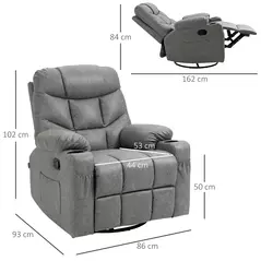 HOMCOM Thick Padded Faux Leather Recliner Armchair - Light Grey - 3