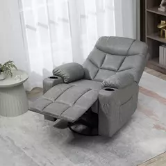HOMCOM Thick Padded Faux Leather Recliner Armchair - Light Grey - 7
