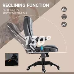 Vinsetto Massage Recliner Chair Heated Office Chair with Six Massage Points Velvet-Feel Fabric 360° Swivel Wheels Grey - 7