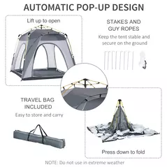 Outsunny 4 Person Automatic Camping Tent, Outdoor Pop Up Tent, Portable Backpacking Dome Shelter, Light Grey - 5