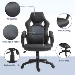 Vinsetto Office Chair Faux Leather Swivel Computer Desk Chair for Home Office with Wheels Armrests Black - 7