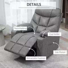 HOMCOM Thick Padded Faux Leather Recliner Armchair - Light Grey - 6