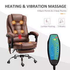 Vinsetto Heated 6 Points Vibration Massage Executive Office Chair Adjustable Swivel Ergonomic High Back Desk Chair Recliner with Footrest Brown - 4