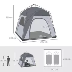 Outsunny 4 Person Automatic Camping Tent, Outdoor Pop Up Tent, Portable Backpacking Dome Shelter, Light Grey - 3