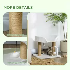 PawHut 42cm Indoor Cat Tree, with Toy Balls, Jute Scratching Post - White - 5