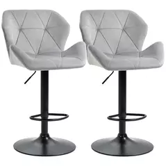 HOMCOM Bar Stools Set Of 2, Luxurious Velvet-Touch Barstools with Metal Frame Footrest Round Base Triangle Indenting Moulded Seat Adjustable Height Swivel Grey - 1