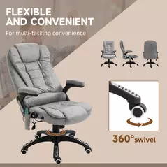 Vinsetto Massage Recliner Chair Heated Office Chair with Six Massage Points Microfiber Cloth 360° Swivel Wheels Grey - 8
