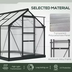 Outsunny 6 x 8ft Polycarbonate Greenhouse, Large Walk-In Green House with Slide Door and Window, Garden Plants Grow House with Aluminium Frame and Foundation, Grey - 5