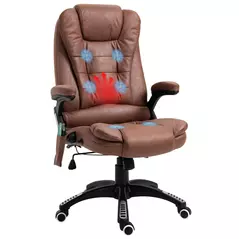 Vinsetto Massage Recliner Chair Heated Office Chair with Six Massage Points Microfiber Cloth 360° Swivel Wheels Brown - 1