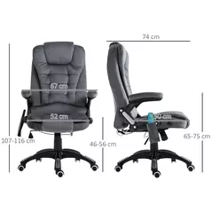 Vinsetto Massage Recliner Chair Heated Office Chair with Six Massage Points Velvet-Feel Fabric 360° Swivel Wheels Grey - 3