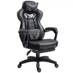 Vinsetto Computer Gaming Chair, Racing Desk Chair with Lumbar Support and Footrest, PU Leather Gamer Chair with Headrest and Swivel Wheels for Home, Grey - 1