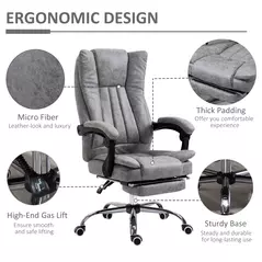 Vinsetto Home Office Chair Microfibre Desk Chair with Reclining Function Armrests Swivel Wheels Footrest Grey - 7