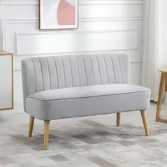 HOMCOM Modern Velvet Double Seat Sofa w/ Wood Frame Foam Padding Soft Comfortable Compact Couch Light Grey - 2