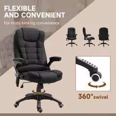 Vinsetto Massage Recliner Chair Heated Office Chair with Six Massage Points Linen-Feel Fabric 360° Swivel Wheels Black - 8